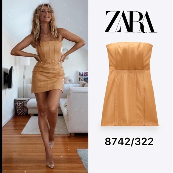 ✨LAST ZARA WOMAN NWT CARAMEL FAUX LEATHER DRESS SIZE MEDIUM - Picture 3 of 16